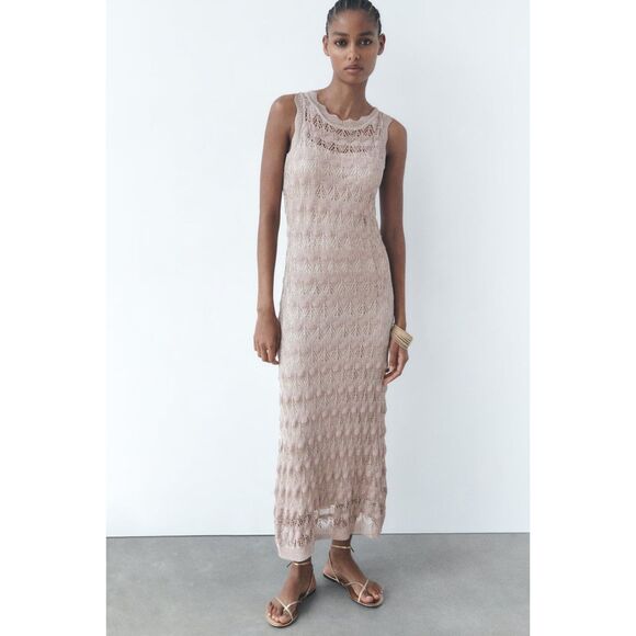 ZARA CROCHET METALLIC THREAD KNIT DRESS LIMITED EDITION - Picture 4 of 14